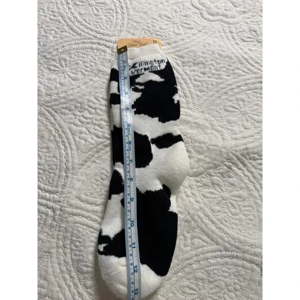 For‎ Bare Feet Crew Socks Size 9-11 Black/White Cow Print Killington VT Made USA